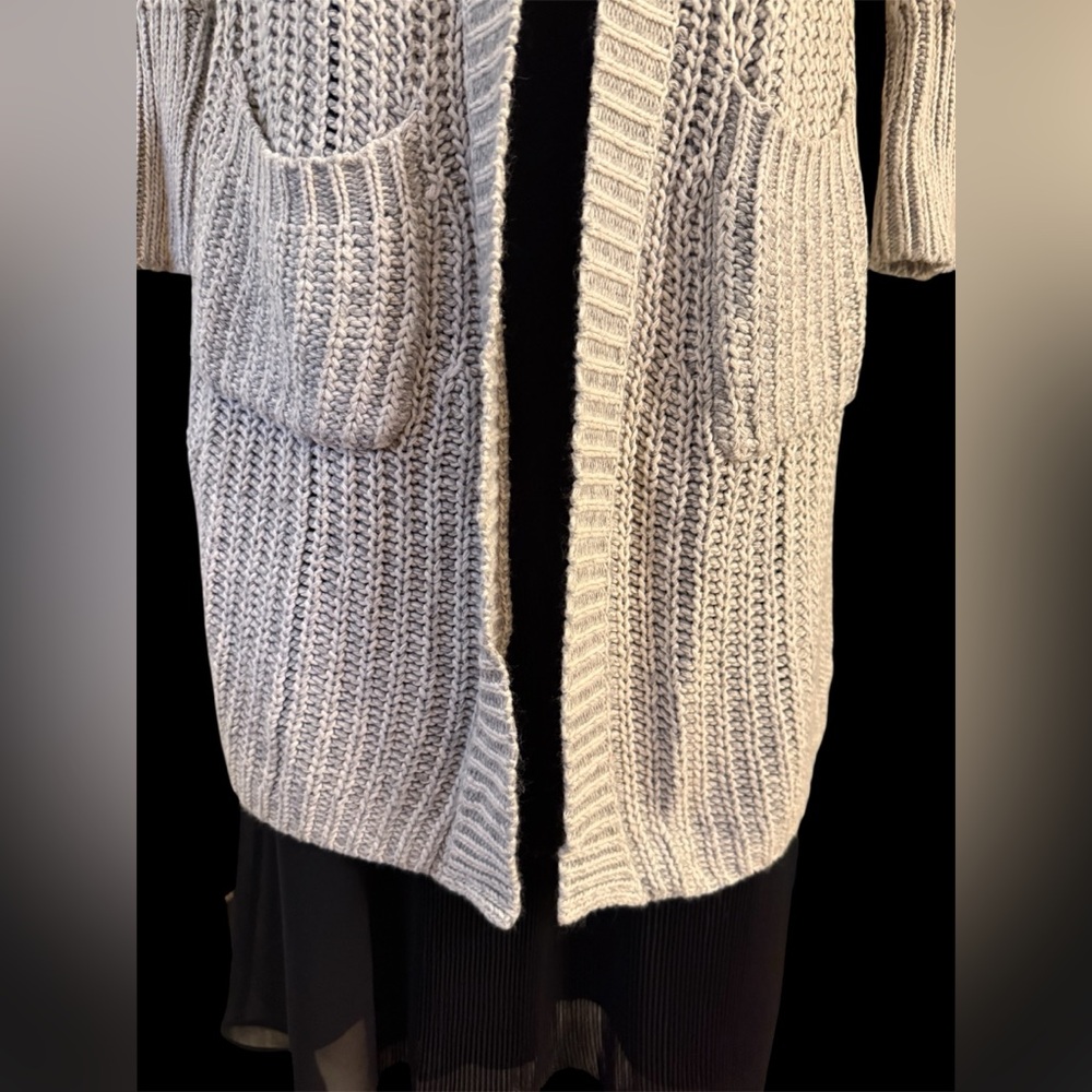 Anthro Moth Grey Open Front Chunky Knit Long Cardigan Cotton/Cashmere Blend SzS - Picture 9 of 15